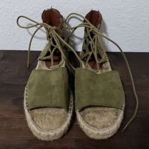 H&M Olive green suede mini platform sandals